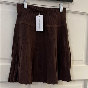 Lovers + Friends Dark Brown Knit Pleated Mini Skirt